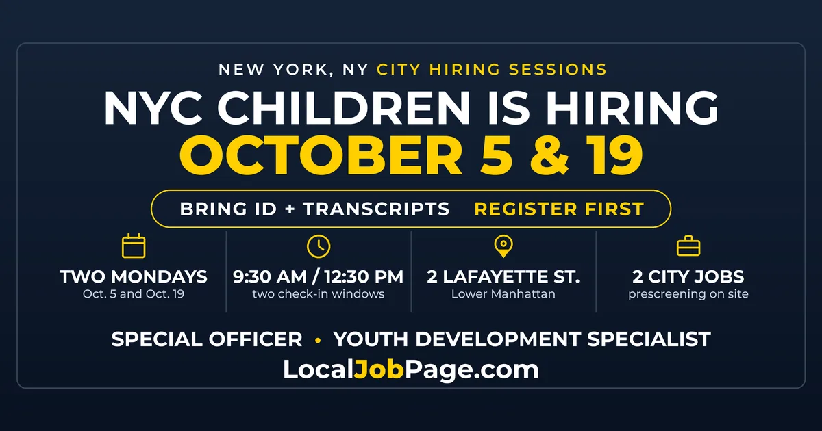 NYC Children Is Hiring Special Officers and Youth Development Specialists: Info Sessions October 5 and 19