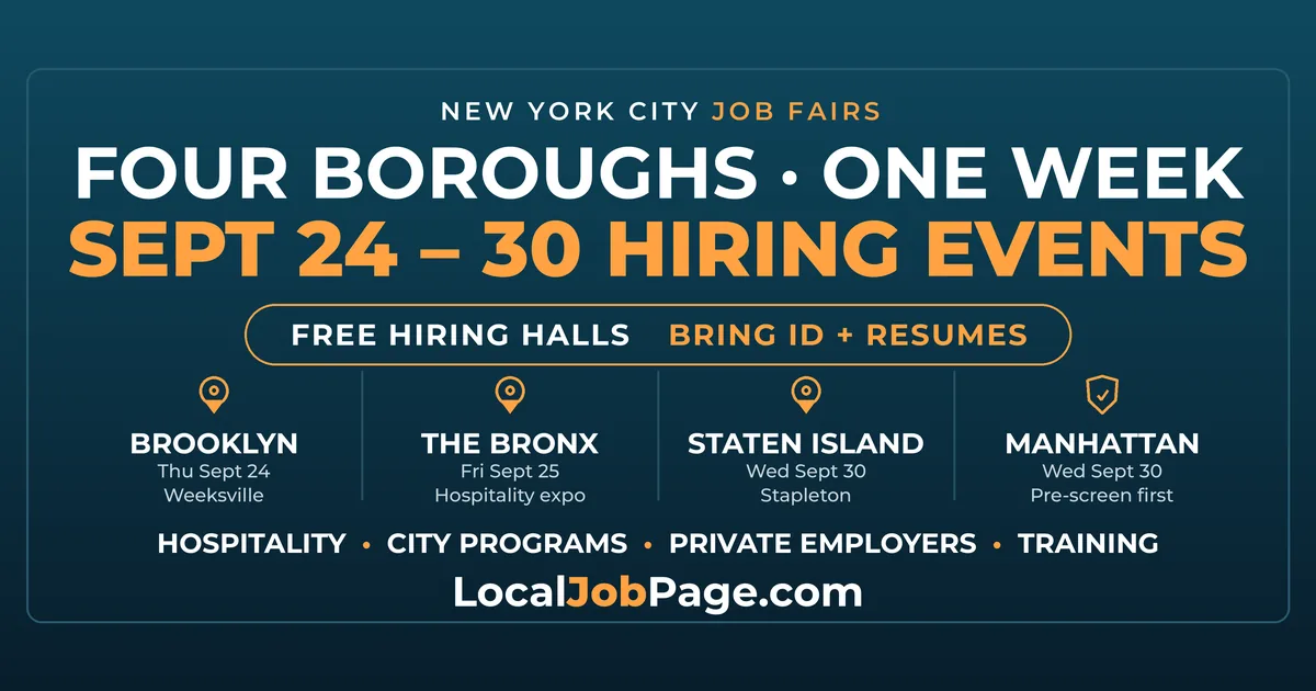 New York City Job Fairs, Sept. 24–30: Hiring Halls in Brooklyn and Staten Island, a Bronx Hospitality Expo and a Manhattan Career Fair